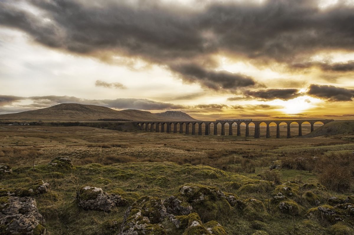 photo looking over ribblehead viaduct towards ingleborough