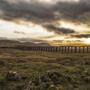 photo looking over ribblehead viaduct towards ingleborough