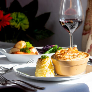 photo of evening meal with wine